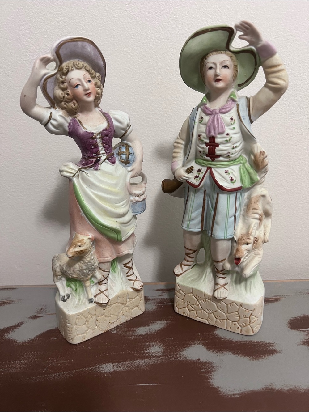 Vintage Bisque Porcelain Figurine Pair Peasant Couple Japan Decor